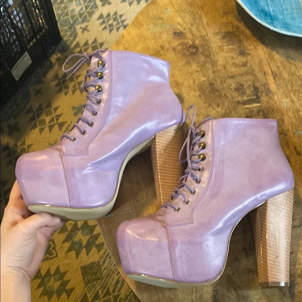 Lavender Lace-Up Platform Boots - Picture 4 of 9